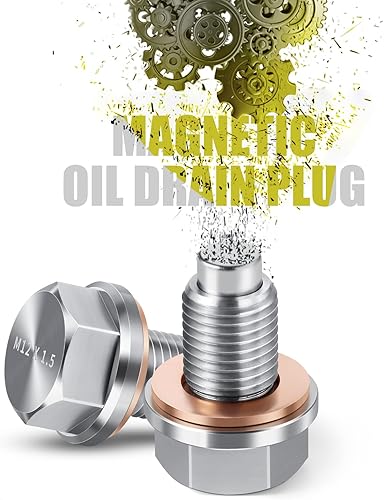 Miniatura 2 de M12 x 1.5 tapón magnético de drenaje de aceite de acero inoxidable con imán de neodimio Juntas de arandela de cobre rojo reemplazo para BMW Benz