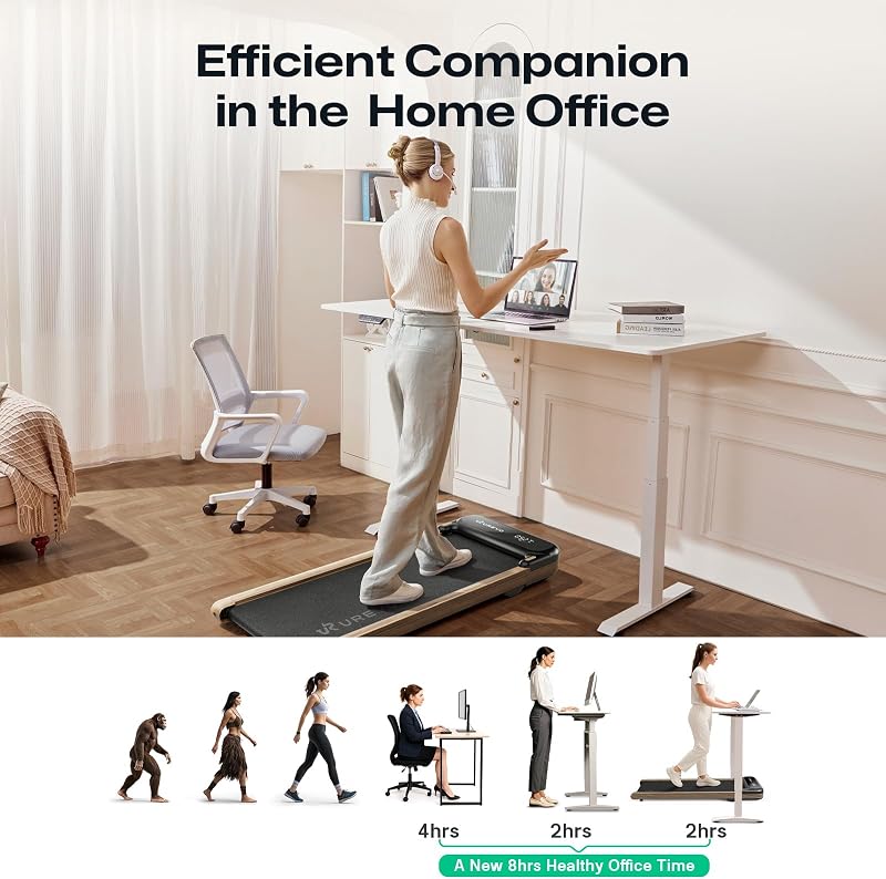 UREVO E4W Walking Pad, Wooden Treadmill Underdesk, Double Shock Absorption, Wood Grain Design, Workout APP with Track Insights, MIIT Mode, Plug and Play, Remote Control image 3
