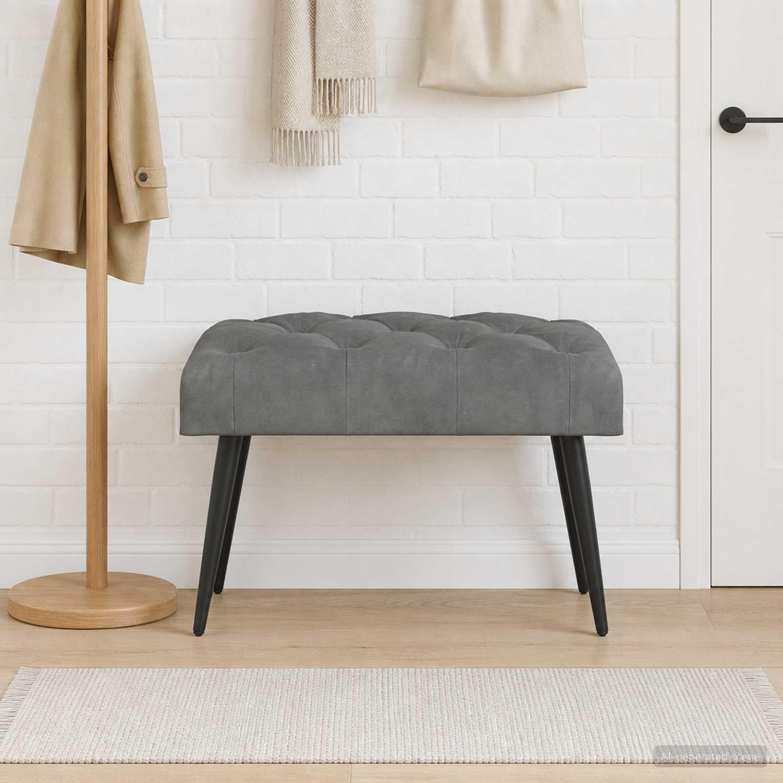 Panchina in Velluto con Bottoni Grigio Scuro 60x40x45 cm