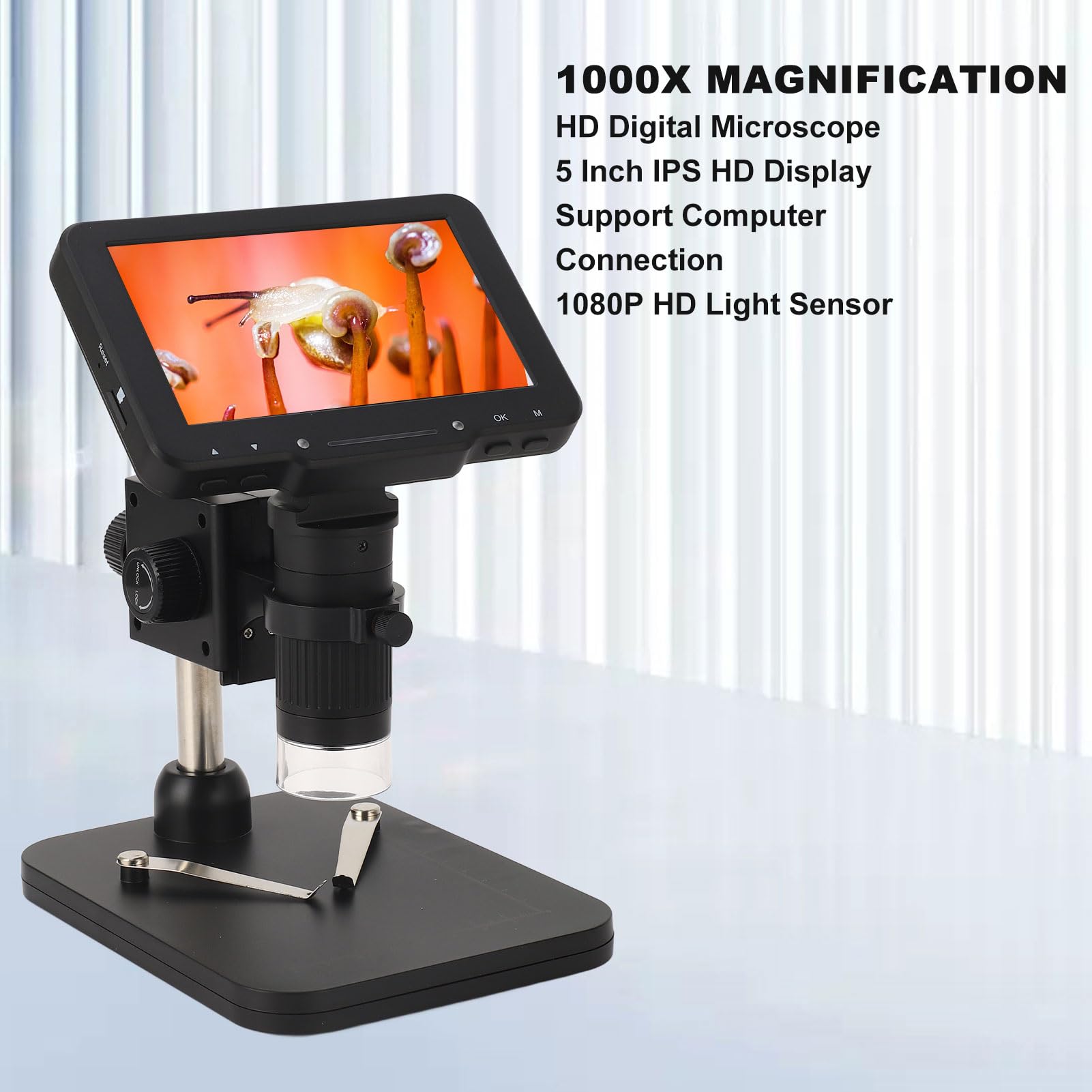 Digitales Mikroskop mit 5-Zoll-IPS-LCD-Lötmikroskop, 16 MP, 1000-facher Zoom, 8 LEDs, Typ C, für Münzinspektion, PCB-Reparatur, Uhr, Schmuck, Pflanzenbeobachtung