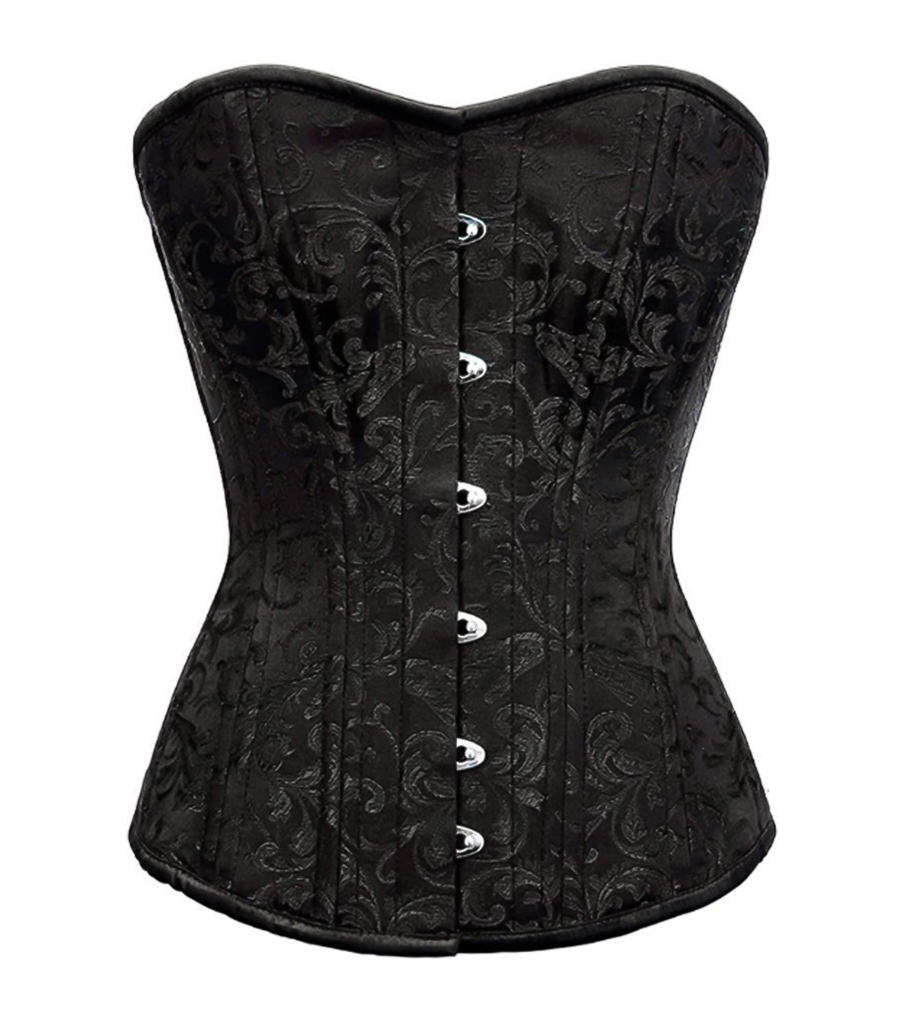 Black Brocade Steel Boned Gothic Burlesque Costume Overbust Corset