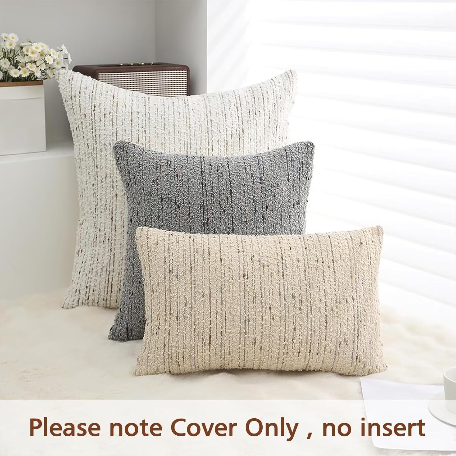 Textured Boucle Lumbar Pillow Covers 12x20 Neutral Striped Throw Pillows Soft Modern Farmhouse Pillow Cases, 1pc Decorative Accent Rectangle Couch Cushion Cover for Bed Sofa, Cream Brulee - Image 4