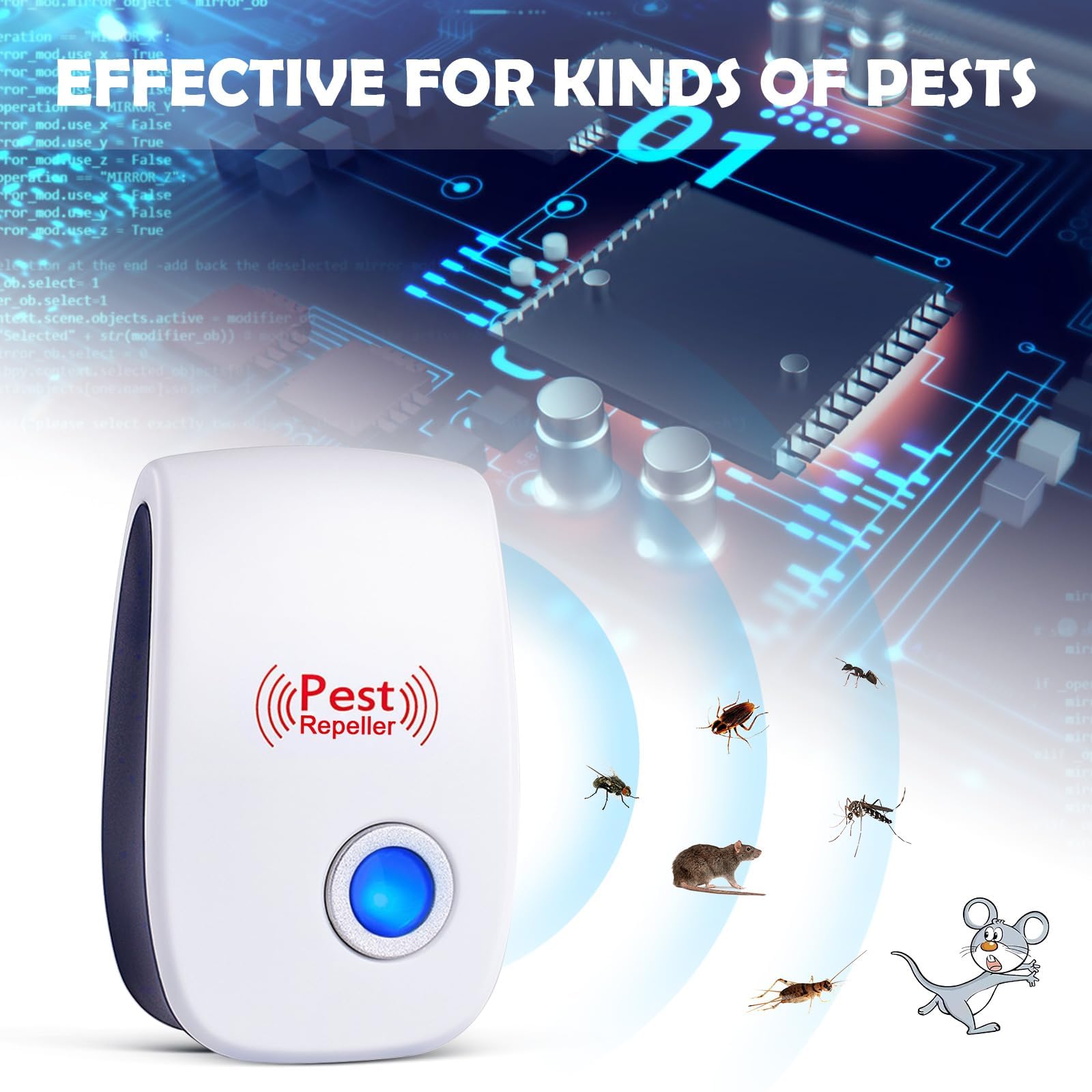 Répulsif à Ultrasons Pour Souris Et Insectes - 4 Modes, Couverture 150 M² - Alimentation Prise Ou USB - Sans Danger Pour Animaux Domestiques - 6