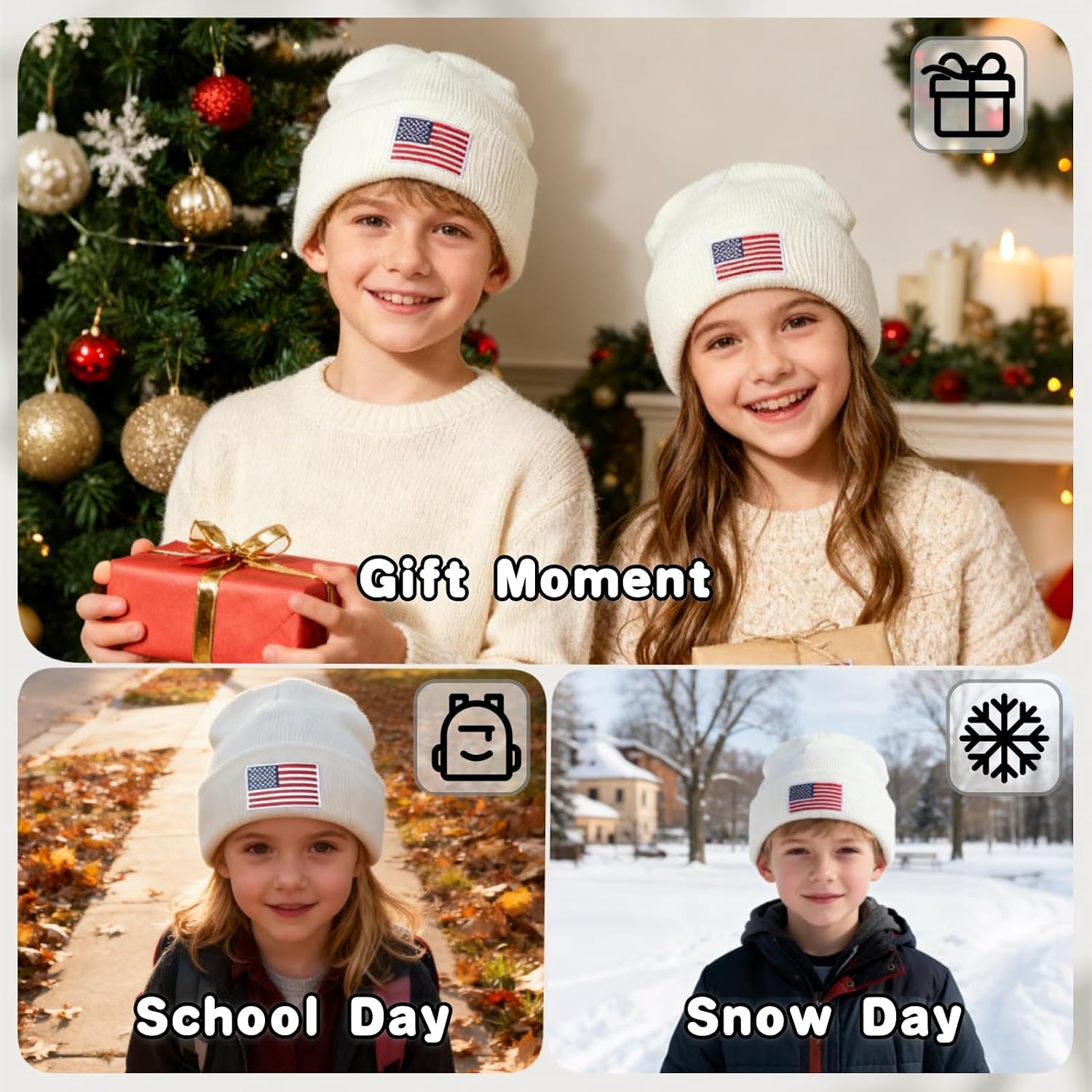 BEARAE Winter Beanie Hat for Kids, Boys Stretchy Knit Beanies Hats, Knitted Winter Hat Caps Skull Cap for Girls Boys 3-14T
