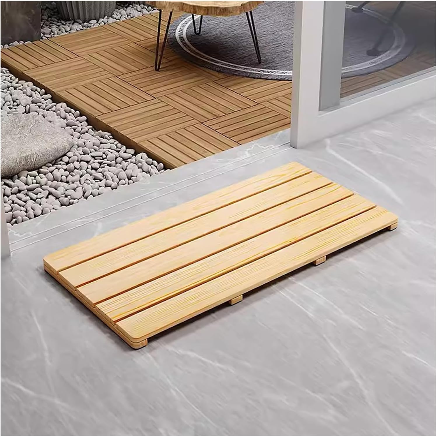 Non-Slip Wood Bath Mat,Wooden Spa Shower Mat for Indoor & Outdoor Use Easy to Clean and Durable Bathroom Mat for Shower Bathtub Sauna Pool and Entryway Large Size 39.37x15.75in Carbon Shade