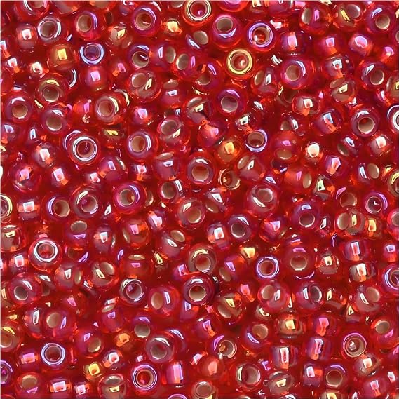 Flame Red AB Silver Lined Miyuki Japanese round rocailles glass seed beads 11/0 Approximately 24 gram 5 inch tube