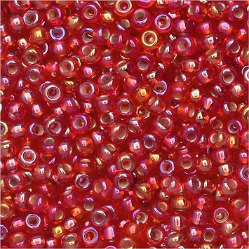 Flame Red AB Silver Lined Miyuki Japanese round rocailles glass seed beads 11/0 Approximately 24 gram 5 inch tube