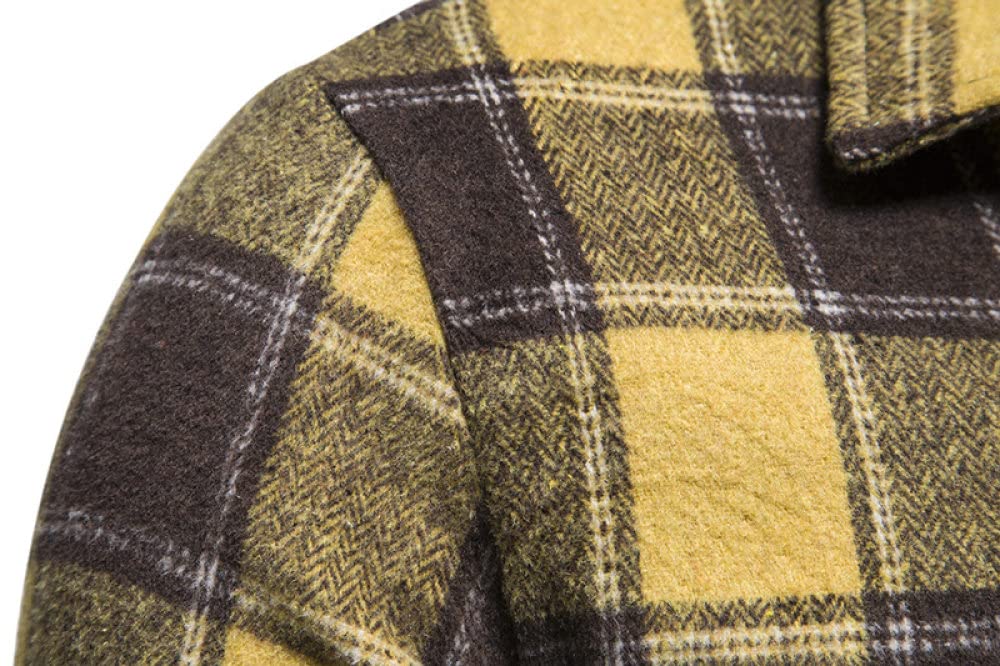 HGJH Herren Flanellhemd, Herren Langarm Flanellhemd Thermohemd Kariert Gelb Hemd Button-Down Baumwolle Holzfäller Bequem Karo Hemdjacke Lässiges Arbeitshemd Für Herren Jungen