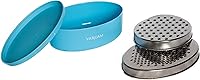 Vista 7 de Yakcam Cheese Grater Vegetable Shredder Storage Container, Citrus Zester, Course and Fine Stainless Steel Blades. 4 Piece Blue, Kitchen Gadget,17.7