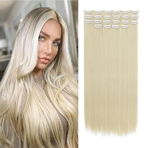 S-noilite Extensiones de cabello con clip de 22 pulgadas, 12 unidades, extensiones de cabello largo lacio y grueso de doble trama para mujer,