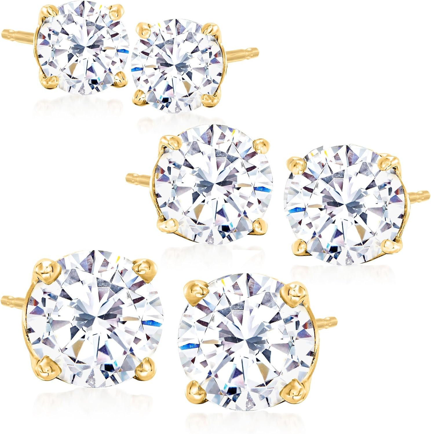 Ross-Simons 6.00 ct. t.w. CZ Jewelry Set: 3 Pairs Of Stud Earrings in 18kt Gold Over Sterling