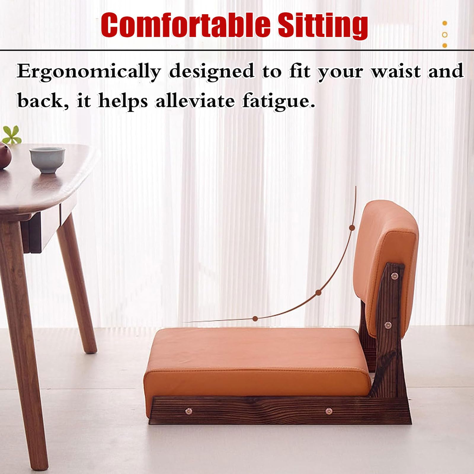 Silla de asiento de estilo japonés, silla tatami de madera sin patas con respaldo, silla japonesa sin patas, silla de respaldo perezoso con ventana de bahía para el hogar, resiste la deformación, para