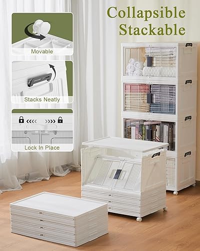Miniatura 2 de OlarHike 76QT - Contenedores de almacenamiento con cierre con tapas, caja de almacenamiento plegable con puertas y ruedas, contenedores de