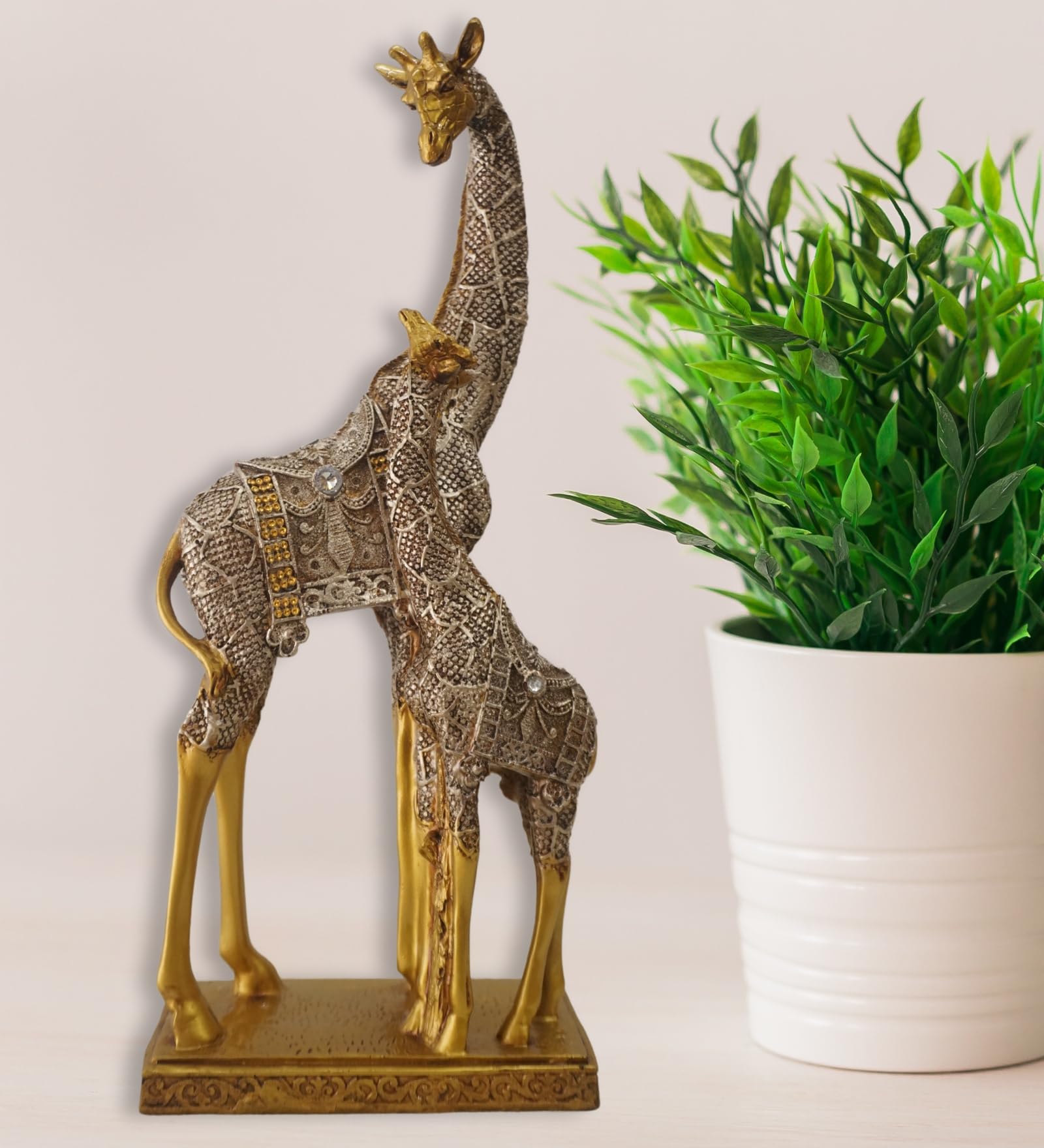 Crosia Craft Giraffe with Baby Giraffe Silver Plate Showpiece for Home Decoration, Living Room, Office, Gift for Birthday, Anniversary, Wedding (38 cm)