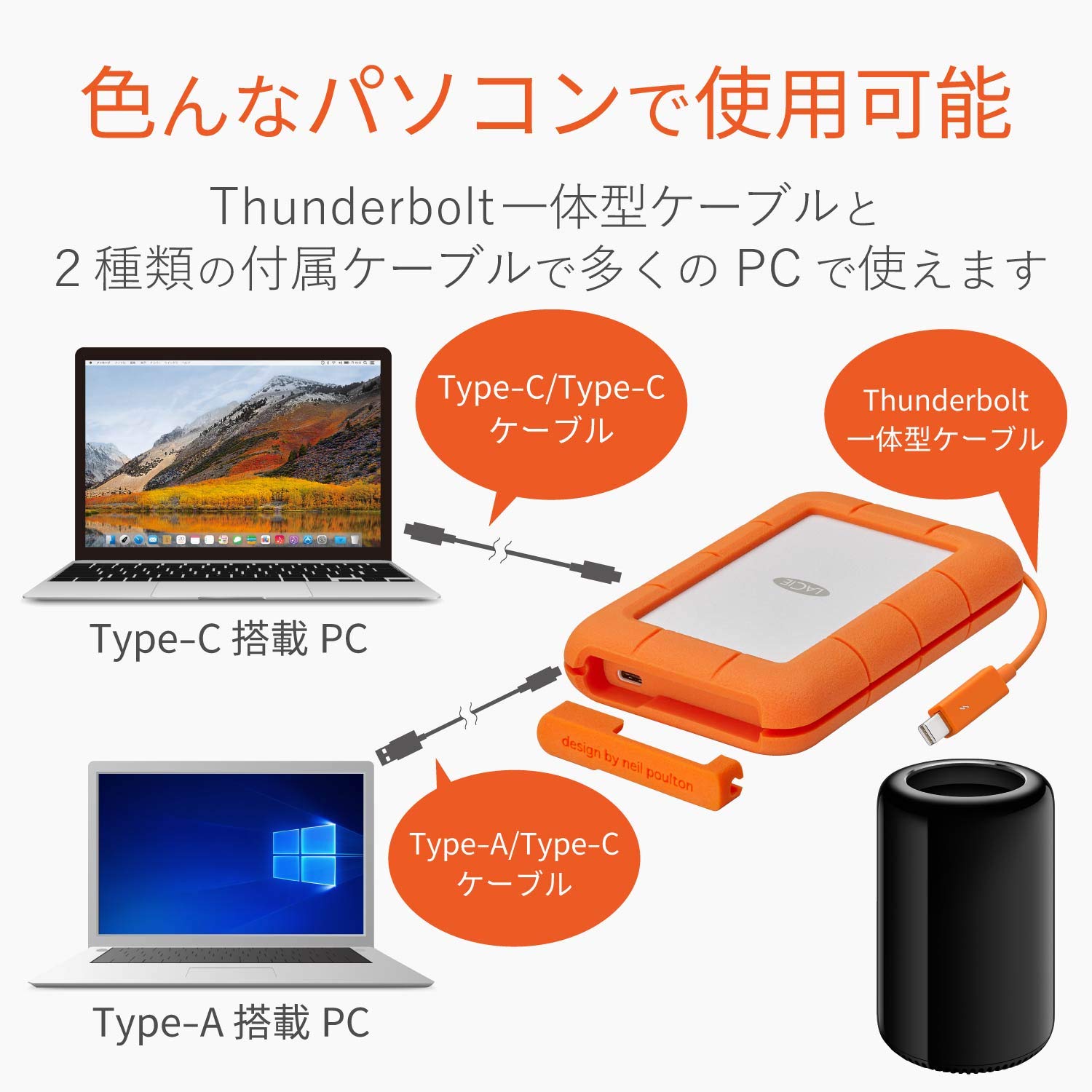 Amazon | LaCie HDD ポータブルハードディスク 2TB Rugged Thunderbolt