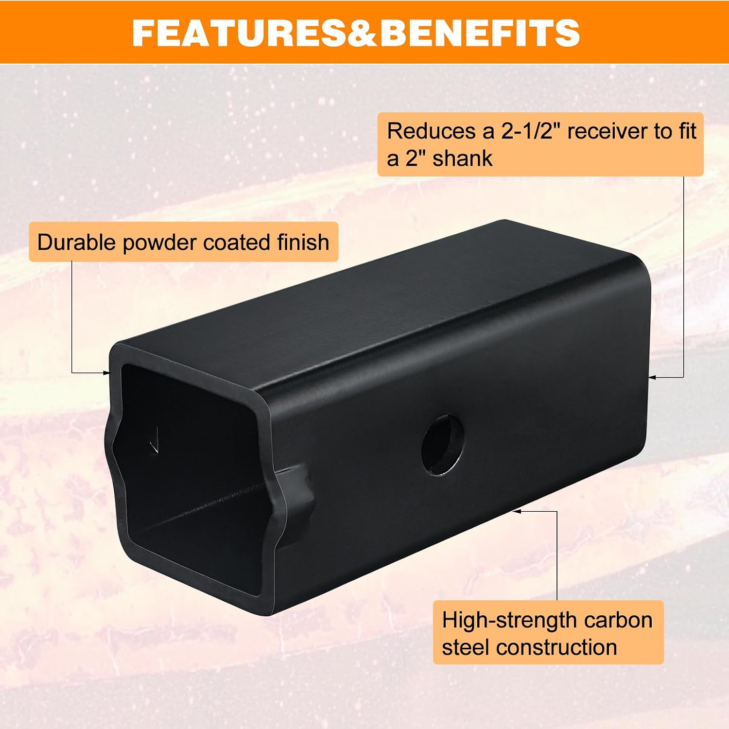Trailer Hitch Receiver Adapter Hitch Reducer Sleeve, 2-1/2" to 2" Large to Small Receiver Hitches for Tractor Bucket, RV, Truck, Bike Rack and Cargo Carriers