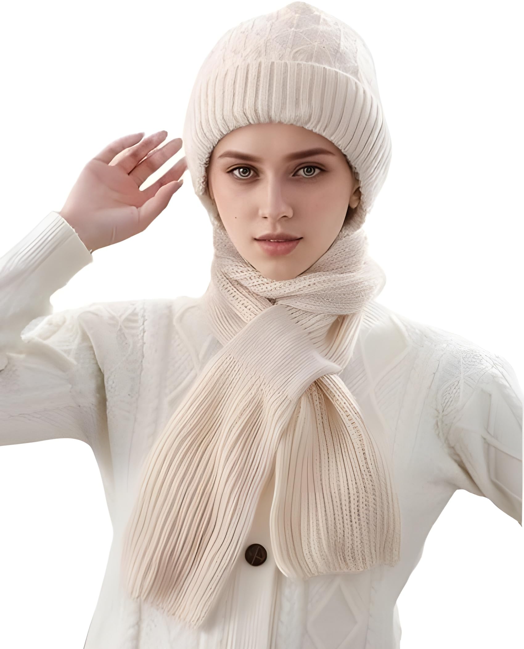 Winter Cap for Women Woolen Cap with Muffler for Girls, 2 in1 Winter Scarf Knitted Stylish Muffler, Multicolour