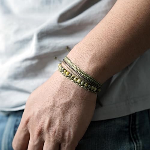 Miniatura 33 de Handmade Natural Stone Beaded Healing Bracelet Gift for Men Adjustable Rope String Bracelet (picasso jasper, Adjustable)