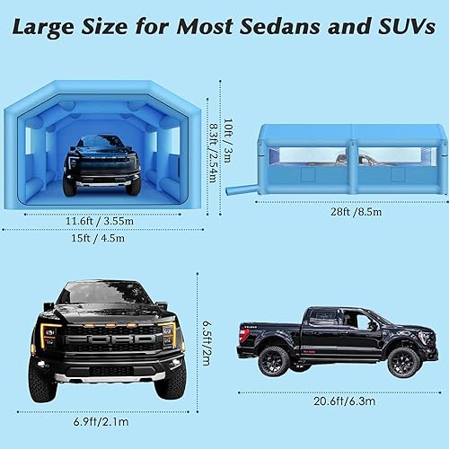 Miniatura 32 de LVAOSTT Cabina de pintura inflable de 10 x 8.2 x 8.2 pies, tienda de campaña portátil con sistema de filtro de aire soplador para bricolaje