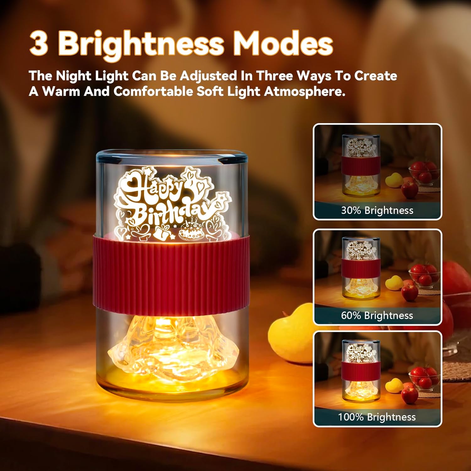 Happy Birthday Light for Table 3D Rose Flip LED Night Lights Color Changing Dimmable USB-C Input Rechargeable Touch Control Birthday Gift Lamps for Women Wife Mom Daughter - Image 5