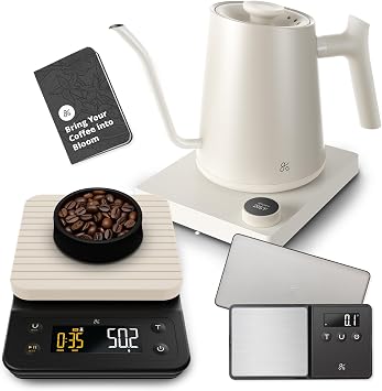Greater Goods Electric Gooseneck Kettle, Coffee Scale, and Espresso Scale Birch