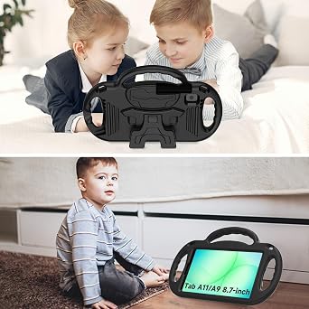 AVAWO Kids Case for Samsung Galaxy Tab A11 8.7 Inch 2026/A9 8.7 2023, with Strap, Shockproof Lightweight Handle Stand 2026 (SM-X130/X133/X135)/2023(SM-X110/X115/X117), Black