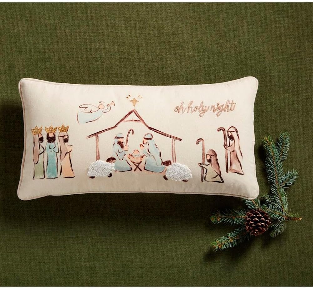 (SIMILAR)Mud Pie Nativity Pillow; 12\" x 24\"