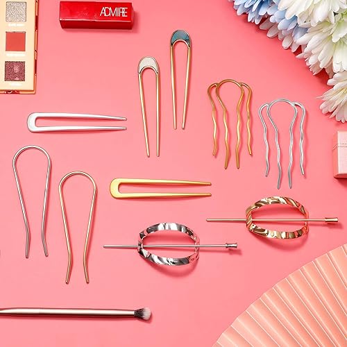 Miniatura 7 de 10 piezas de metal ovalado en forma de U peine lateral para horquilla de pelo con clip de horquilla para el cabello, palitos de pelo para mujer,