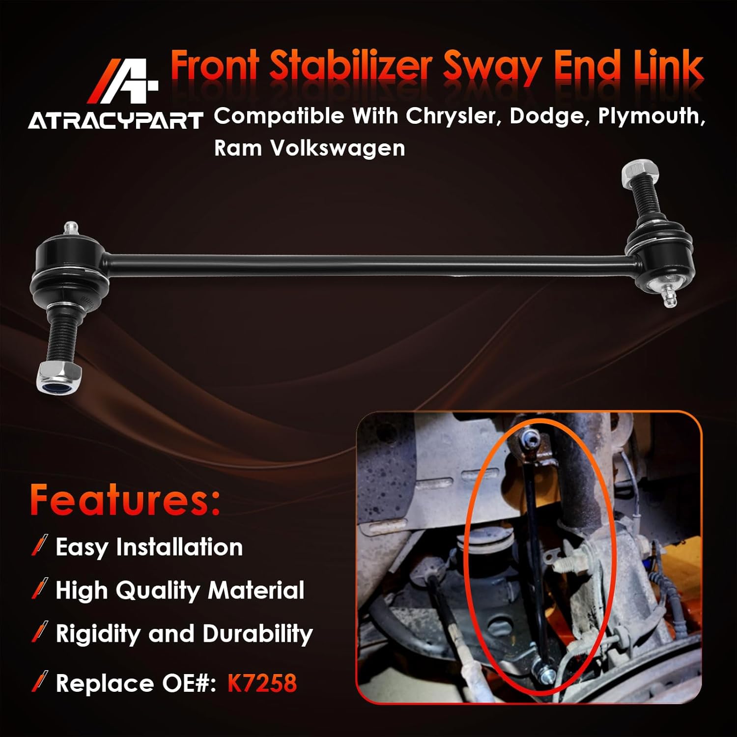 K7258 Sway Bar Front Stabilizer Bar End Link Compatible With 1996-2019 Chrysler Pacifica Town & Country Voyager, Dodge Caravan & Grand Caravan, Plymouth, Ram C/V & VW Routan 2pc