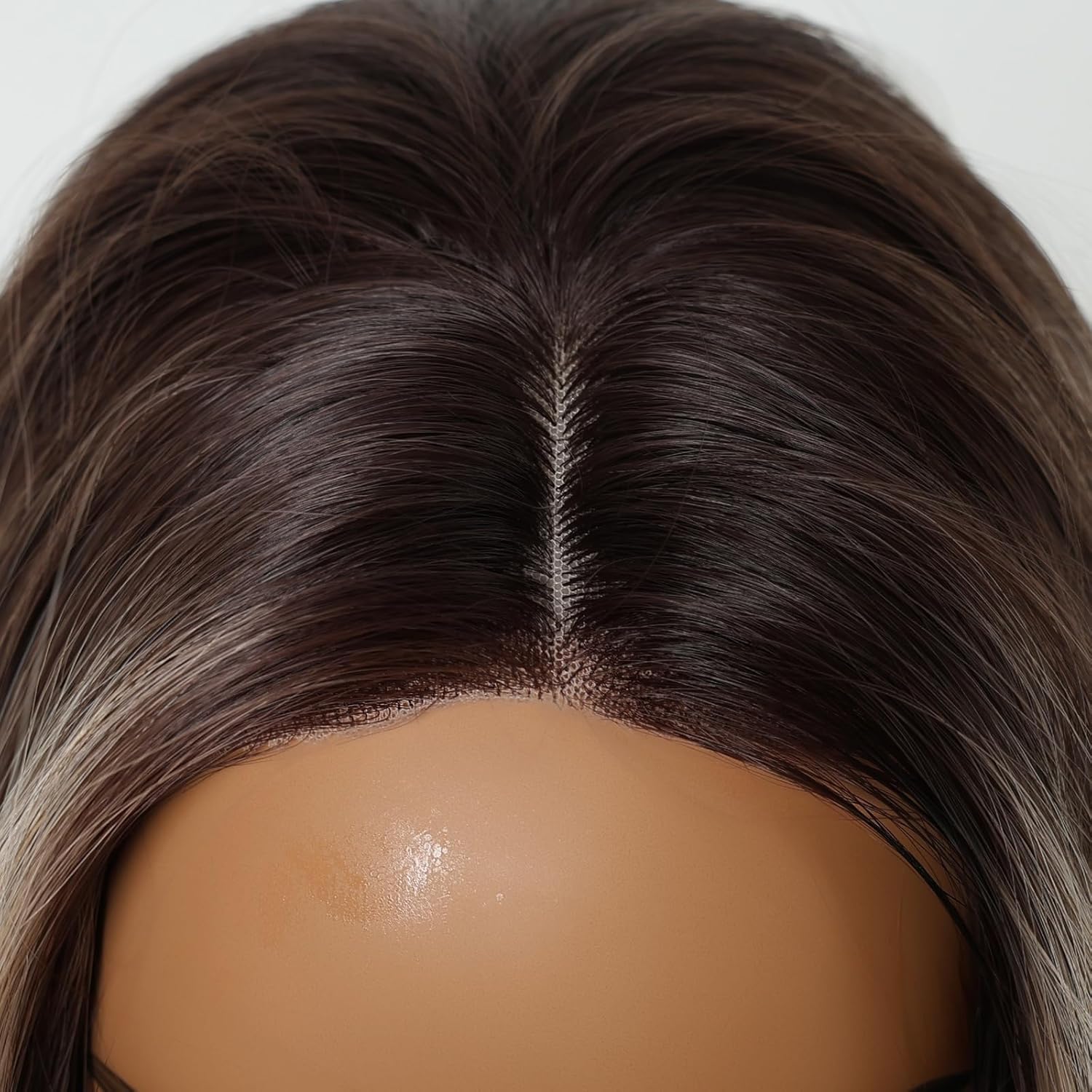 testar Long Straight Gray Brown Wigs for White Women Dark Brown to Gray Silky Hair Synthetic Middle Part Wigs for Daily Use Lace Closure Natural Hairline 26 IN