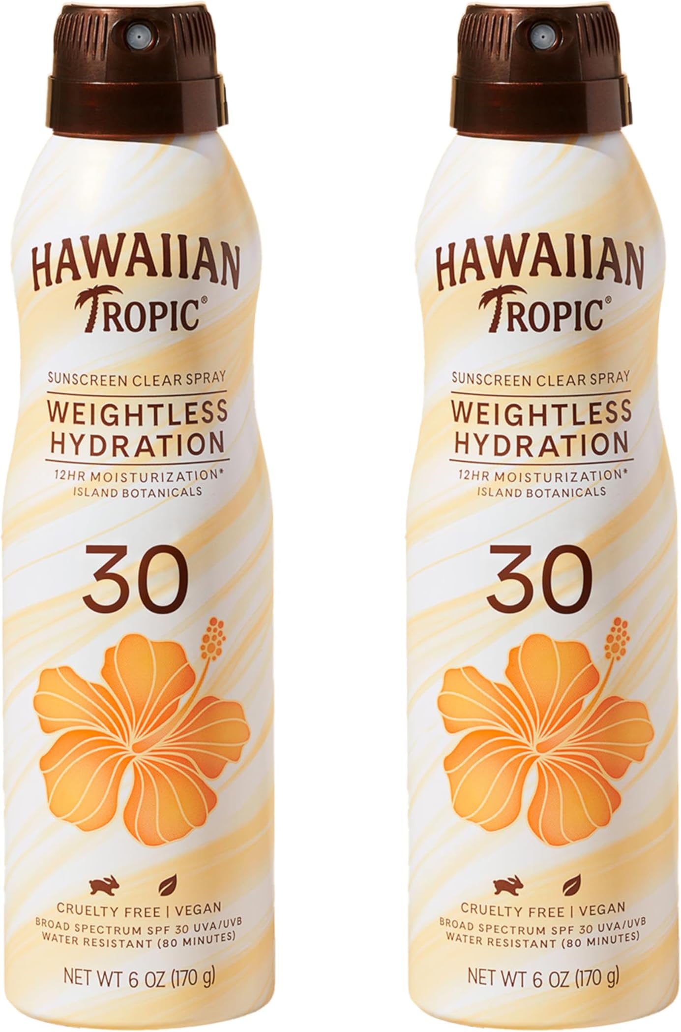 Hawaiian Tropic Weightless Hydration Clear Spray Sunscreen SPF 30, 6oz | Hawaiian Tropic Sunscreen SPF 30, Sunblock, Oxybenzone Free Sunscreen, Spray On Sunscreen Pack SPF 30, 6oz each Twin Pack