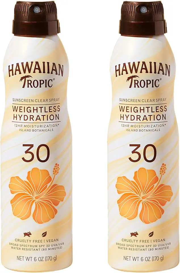 Hawaiian Tropic Weightless Hydration Clear Spray Sunscreen SPF 30, 6oz | SPF 30 Sunscreen Spray, Sunblock, Oxybenzone Free, 6oz each Twin Pack