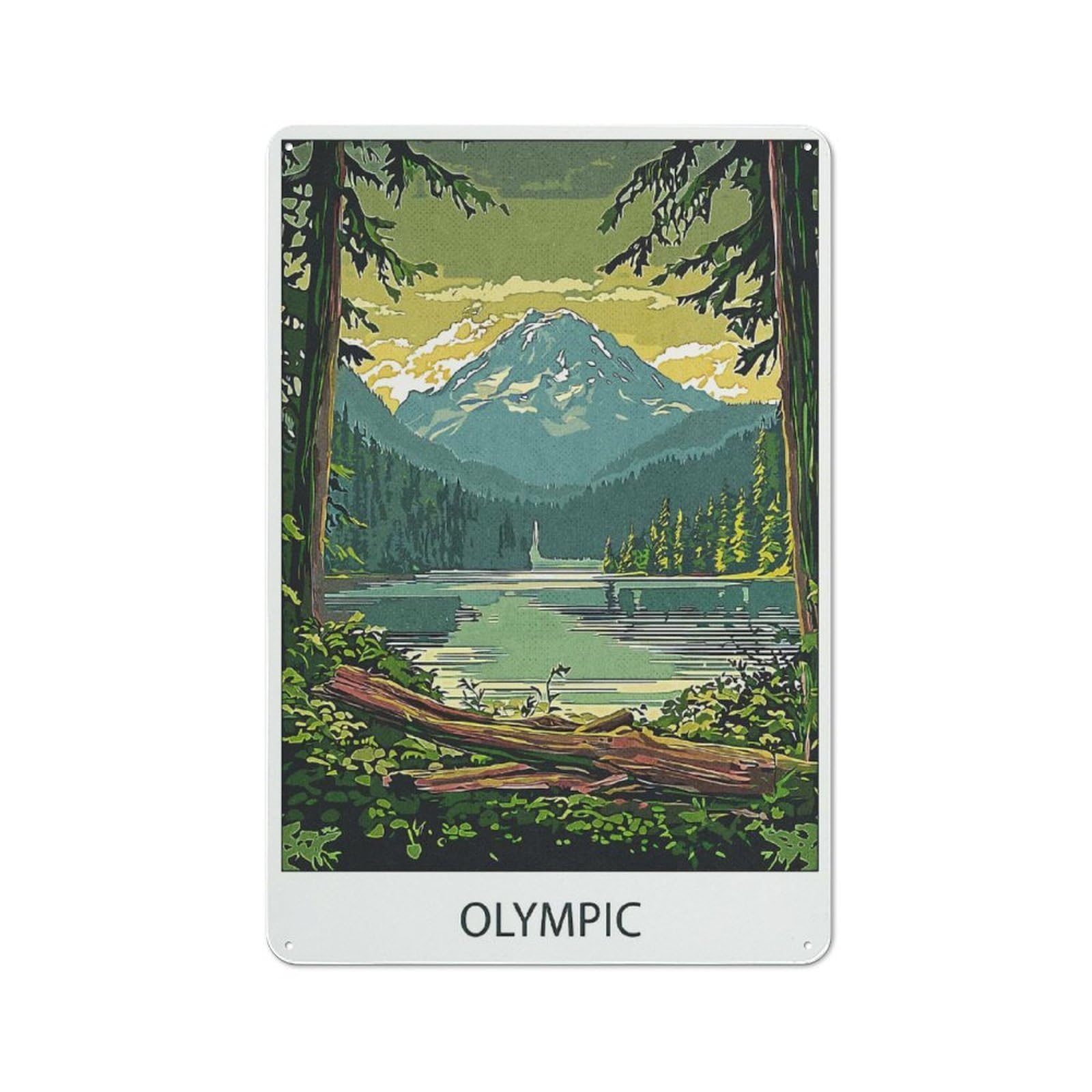 Rustic Tin Sign 30x20cm Featuring Olympic Mountain View for Garage Or Workshop, for Garage, Workshop And Man Cave Decoration