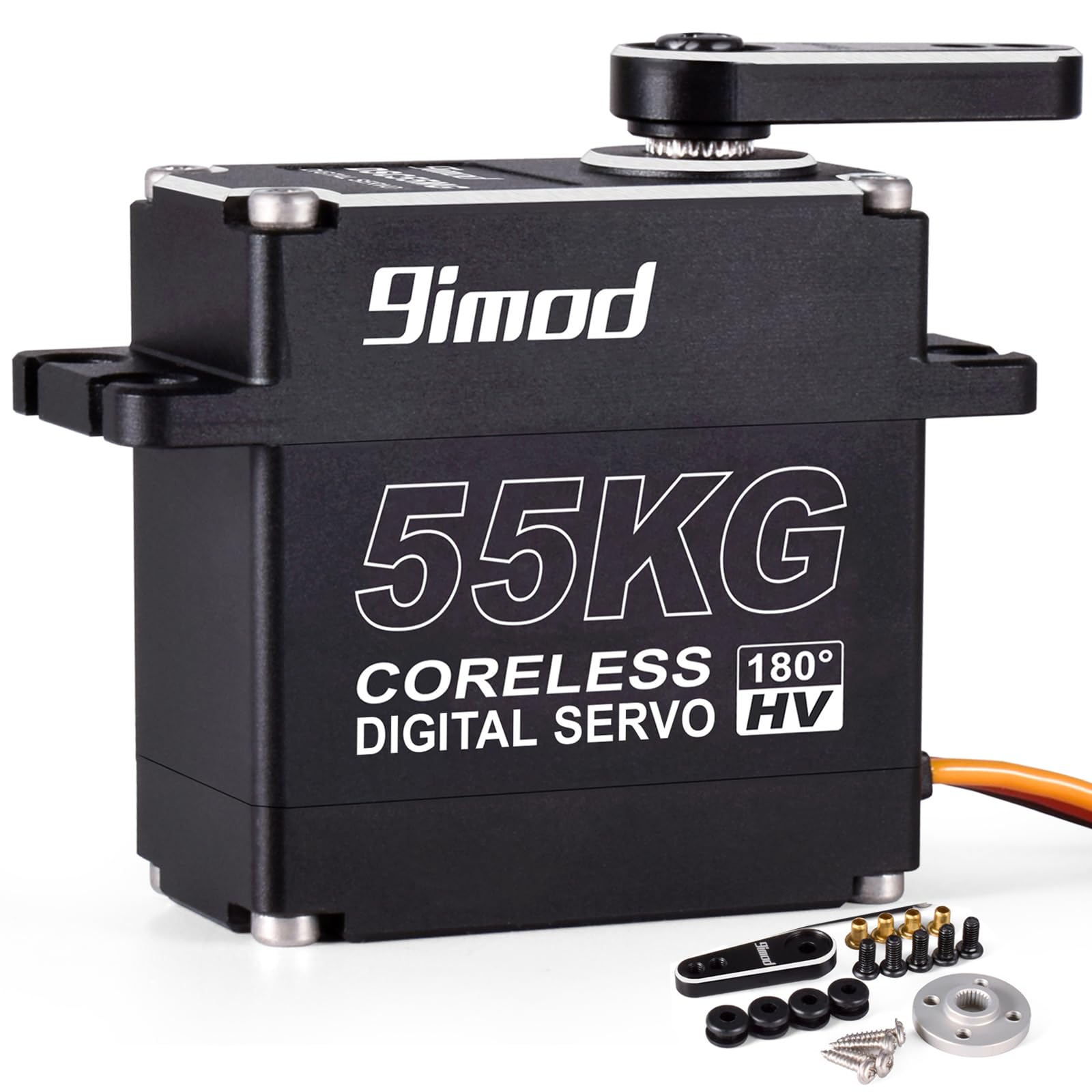 55KG High Torque Servo High Speed HV 8.4V Coreless RC Steering Servo Motors Stainless Steel Gear Low Profile Waterproof RC Crawler Servo for 1/8 1/10 1/12 Scale Cars DIY Robotic - 180 Degree