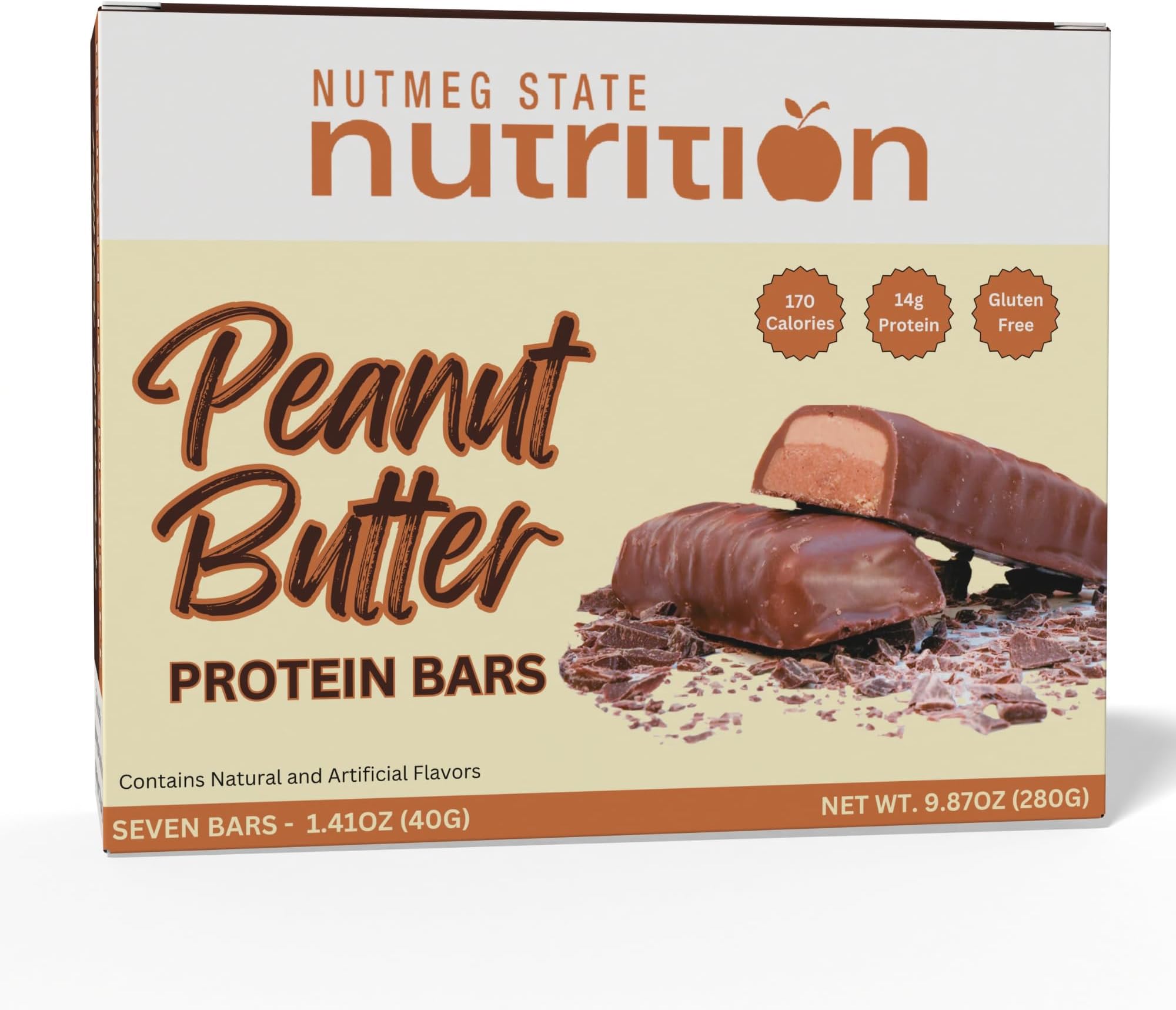 Nutmeg State Nutrition HealthyWise - High Protein Diet Bars, Gluten Free, Low Cholesterol, Low Sodium, Low Sugar, Ideal Protein Compatible, 7 Servings Per Box (Peanut Butter)