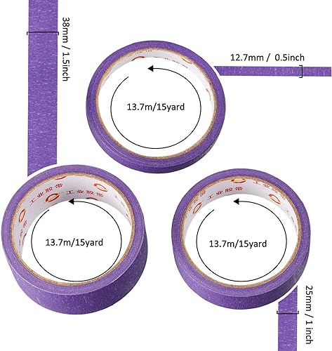 Miniatura 3 de Outus 3 rollos de cinta de manualidades púrpura de 45 yardas, cinta adhesiva extraíble multiusos para decoración de etiquetado de arte, bricolaje,