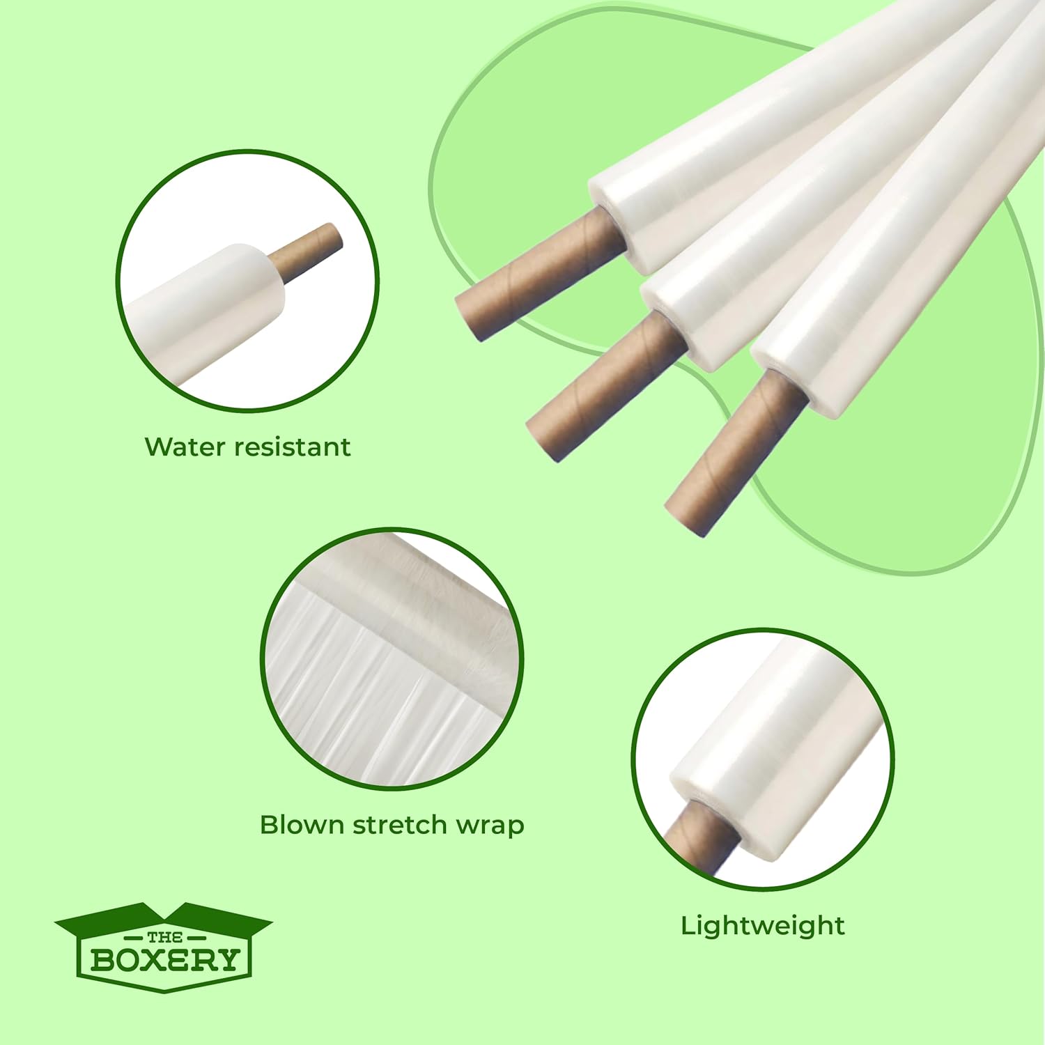 The Boxery 20" x 1000' -1 Roll Cast Stretch Wrap with Handles – 80 Gauge Clear Film – Extended Core Hand Wrap for Smooth, Quiet, Heavy-Duty Wrapping