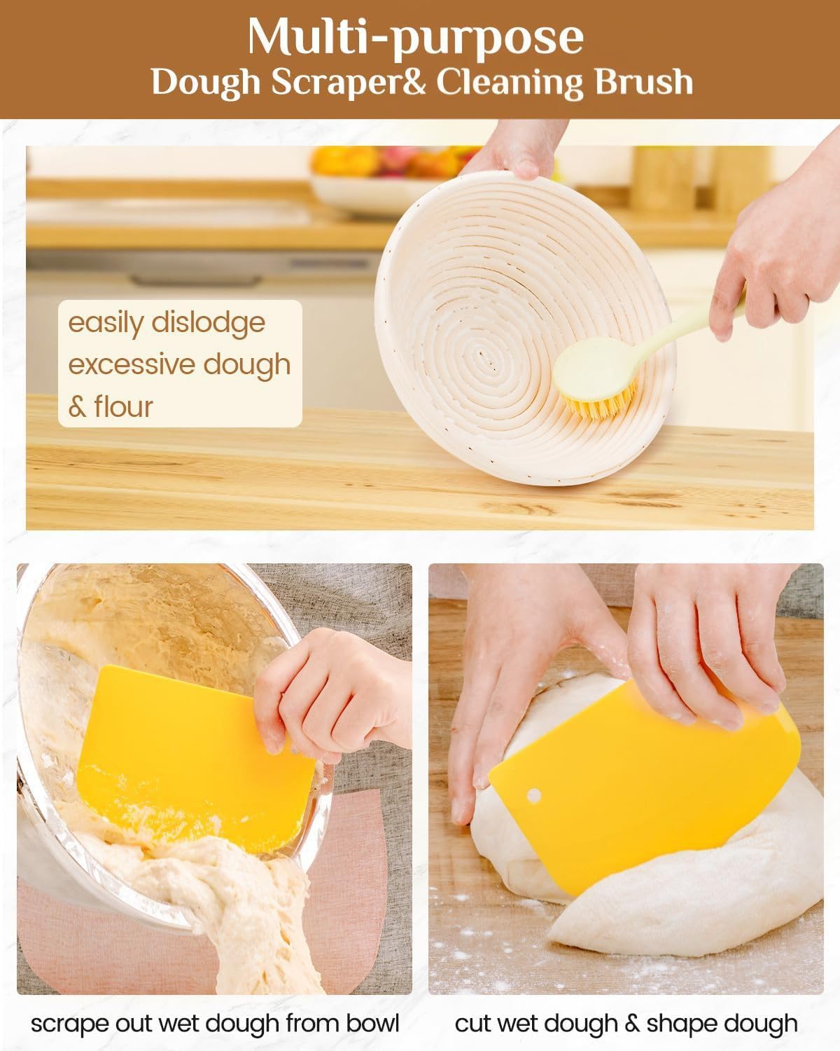 Gärkorb Set,Brot Gärkörbchen aus Peddigrohr zum Brot backen,Gärkörbchen Rund & Oval 2er Set,Gärkorb Brot mit Teigschaber für Heim- und Professionelle Bäcker