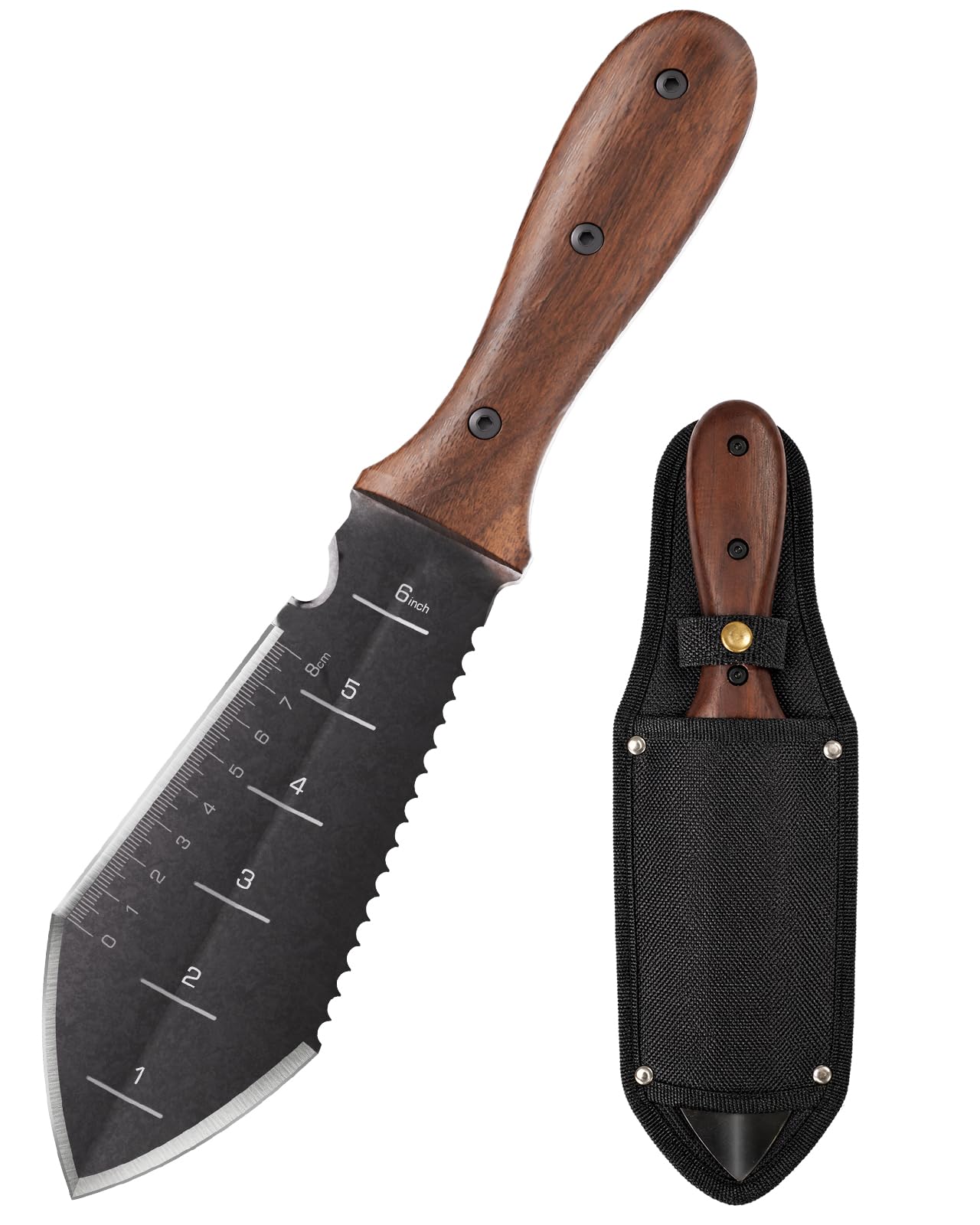 Grenebo Garden Tools with Sheath for Weeding, Planting, and Digging, Full-Tang Wood Handle with Hanging Hole