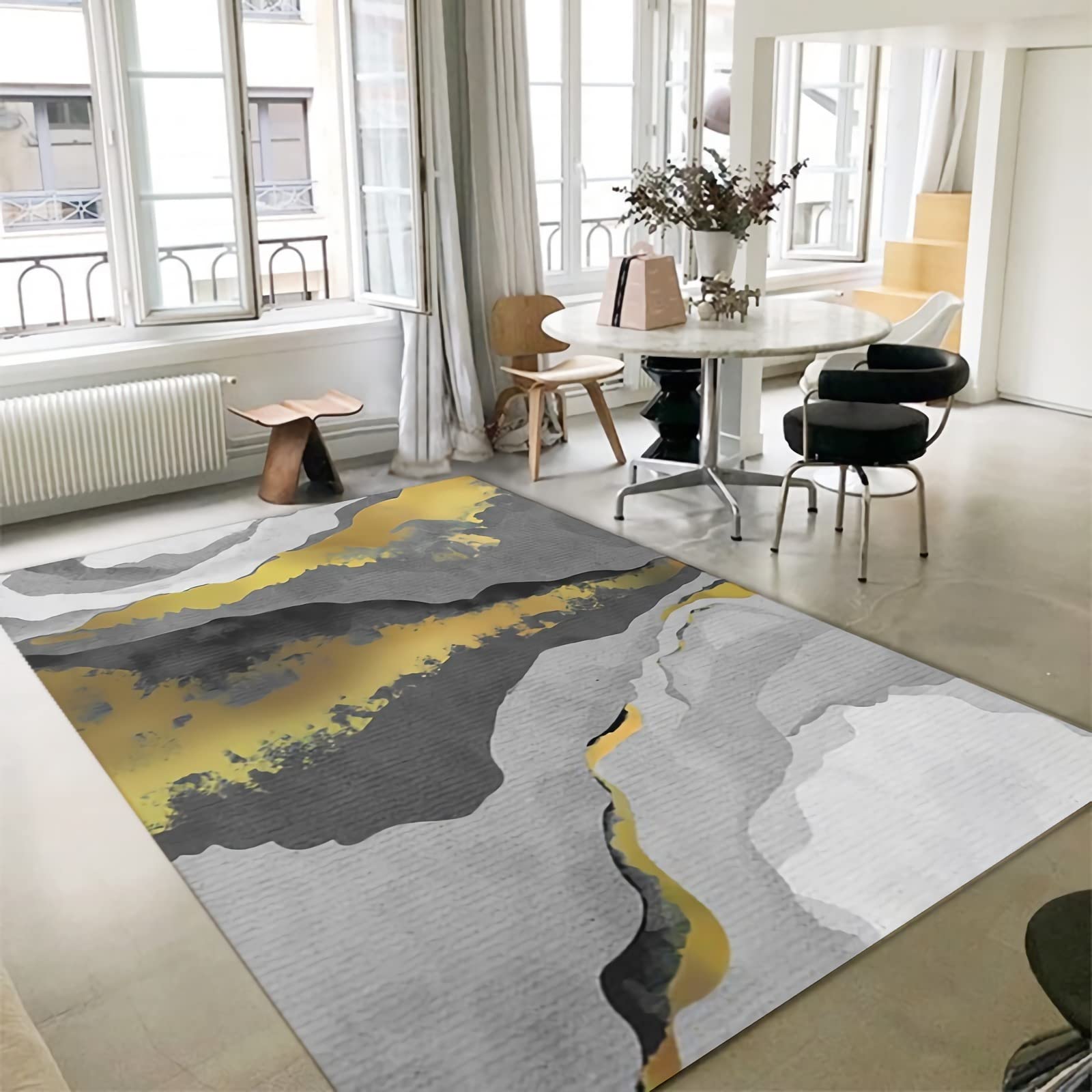 Dywan do salonu, odporny na blaknięcie, zmywalny, żółty, szary, czarny atrament, dywan do klasy, do salonu 80 x 120 cm