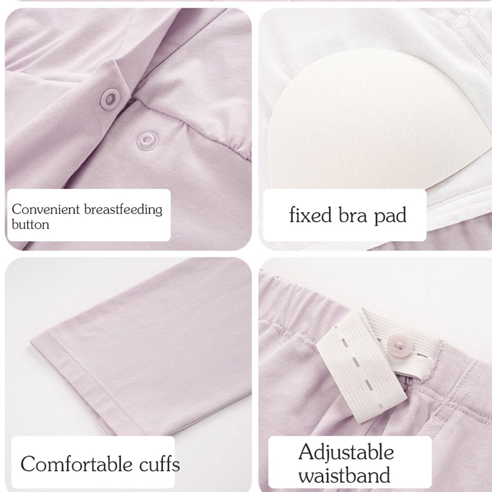 Set di pigiama per allattamento da 2 pezzi, per donne incinte, con imbottitura sul petto integrata, vestibilità elastica, con pantaloni, pigiama per allattamento al seno integrato