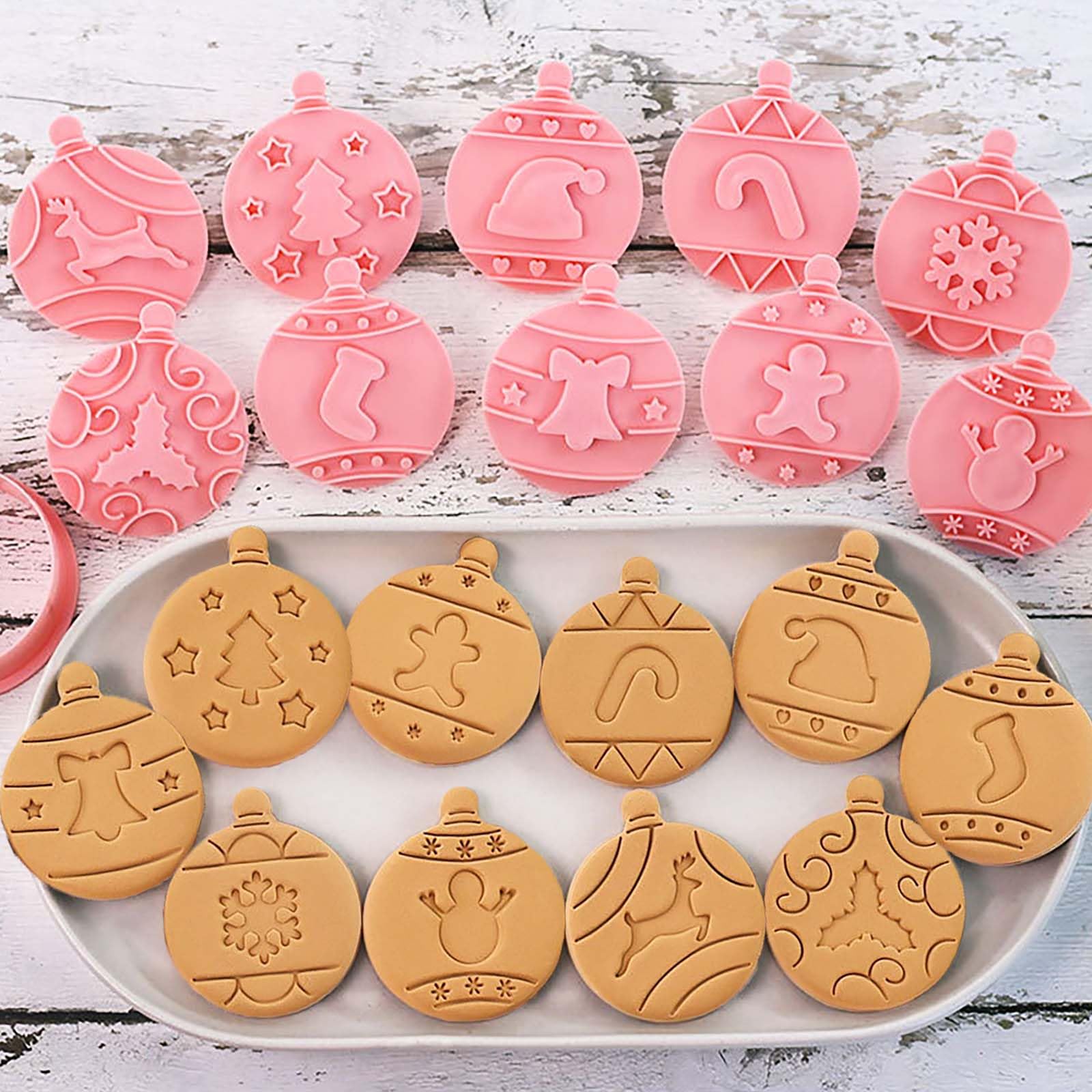 10 Piece Christmas Cookie Cutters Stamps, 3D Holiday Cookies Molds Set, Cute Christmas Raised Design Biscuit Baking Tools