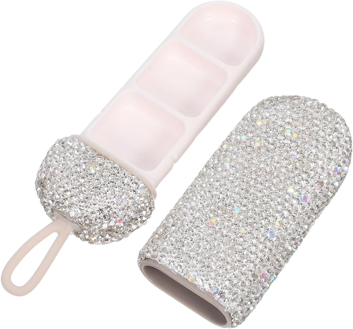 Bling Pill Case Portable Travel Pill Organizer with 3 Compartments Waterproof Medicine Box Compact Small Container for Daily Medication Storage Pocket Purse Accessory