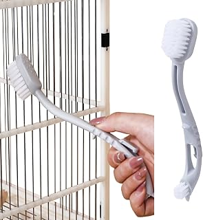 MANONROSA Bird Cage Cleaning Brush with 2 Brush Heads & Long Handle - Thorough Cleaner for Parrot Cages, Perches & Kennels
