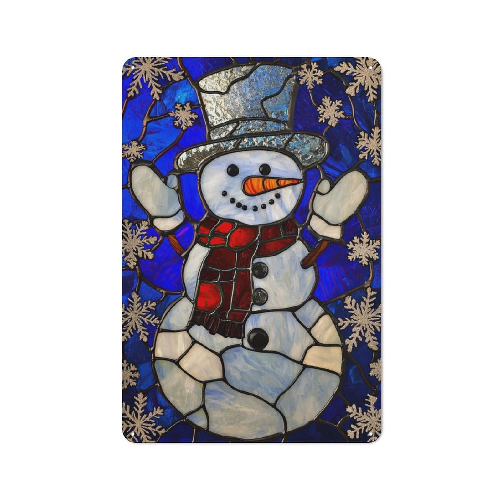 Junmoney Stained Glass Snowman Metal Sign 30X20cm With For Workshop Wall, Vintage Decor, A Decorative Christmas Gift For Metal Sign Collectors
