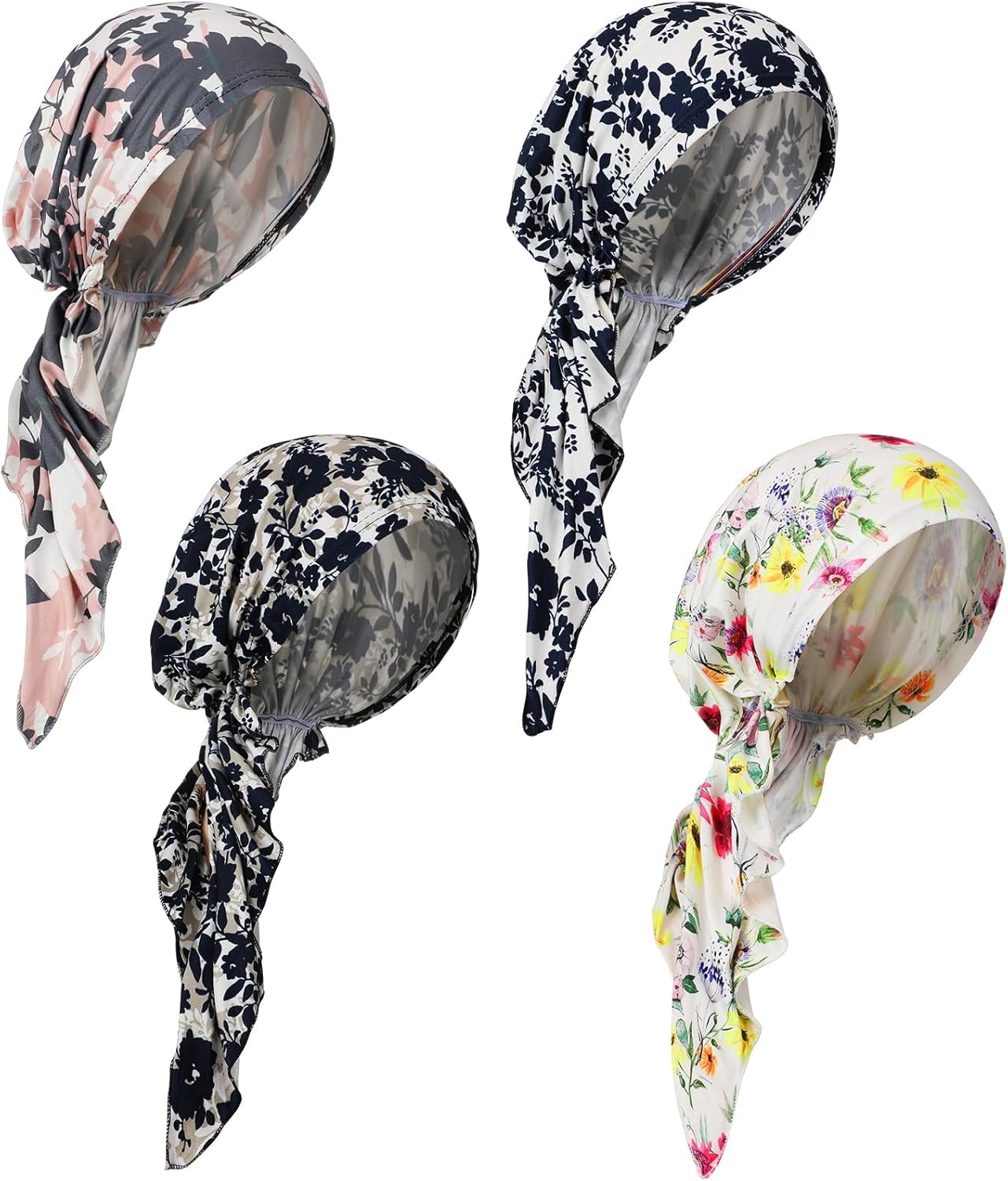 4 Pcs Chemo Headwear for Women Pre Tied Cancer Caps Cotton Head Scarf Turbans for Women Patients Gifts