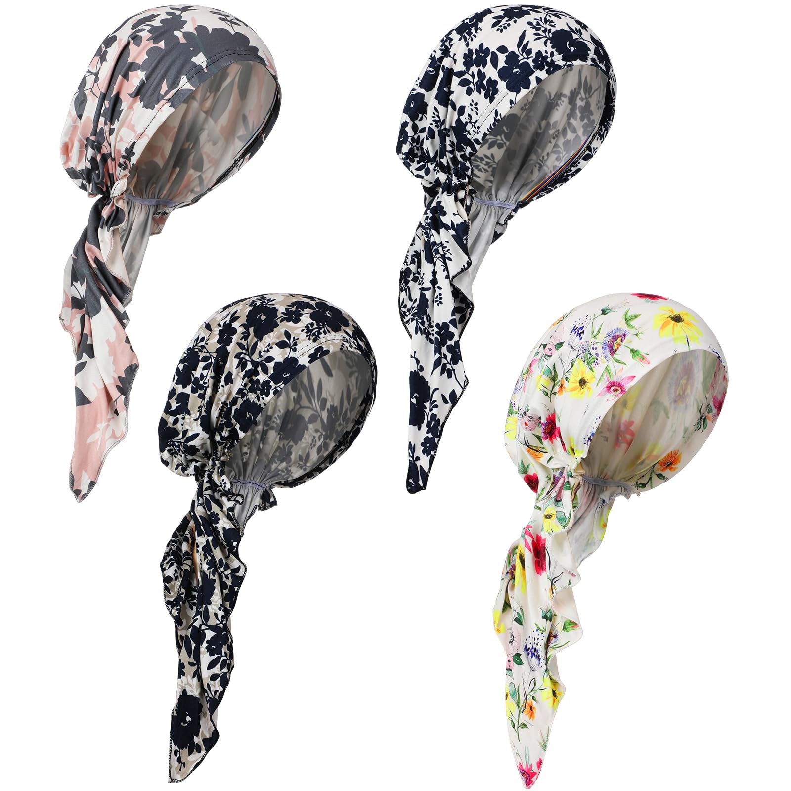 4 Pcs Chemo Headwear for Women Pre Tied Cancer Caps Cotton Head Scarf Turbans for Women Breast Cancer Month Gifts