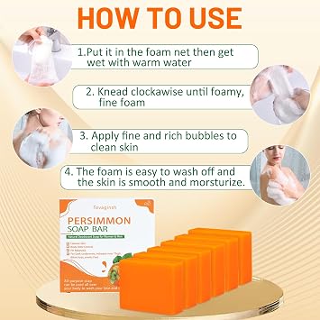 6Pack Persimmon Soap Bar for Old People Smell Body Odor Control Natural Persimmon Body Wash for Eliminating Body Odor for Women & Men