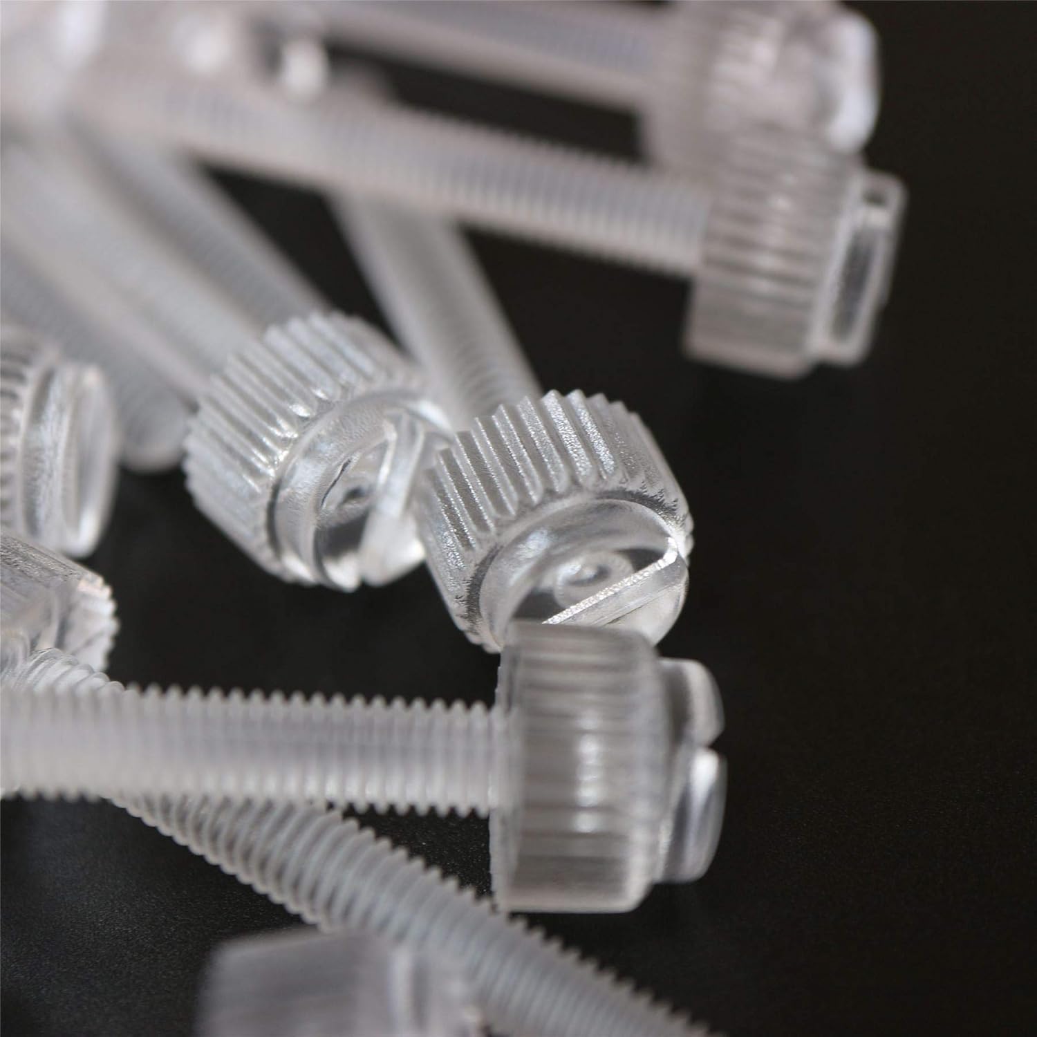 Pack of 60 Transparent Clear Plastic Acrylic Thumbscrews, slotted+knurled M5 x 30mm