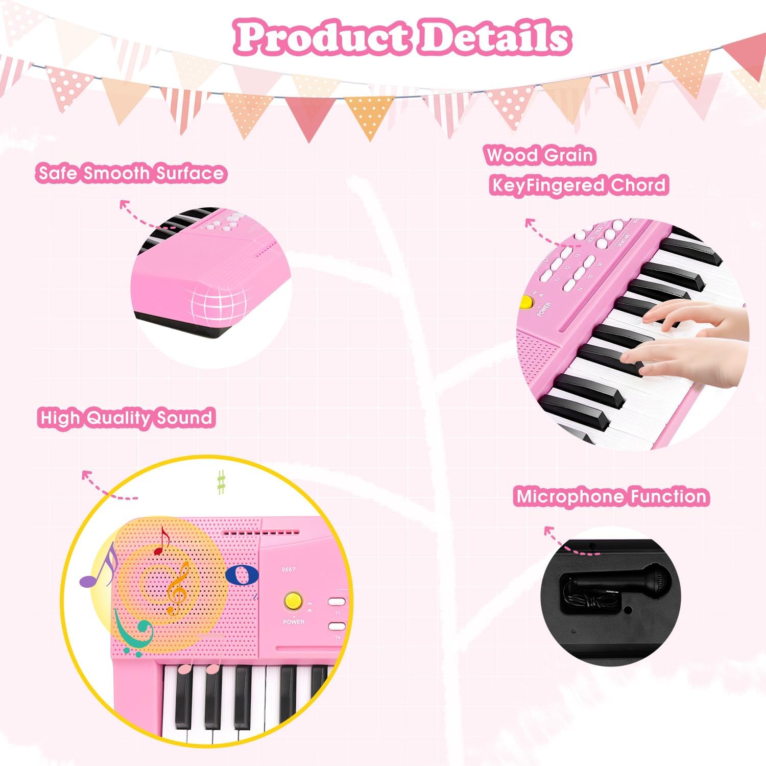 Toy Piano Keyboard for Kids Upgrade Electric Pianos Toys for 3 4 5 6 7 8 Year Old Girls Boys Beginners Keyboards with Microphone Toy for 3+ Year Old Kid Gifts (Pink)